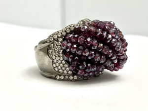 Women's Garnet Cluster Cocktail <b>Ring</b> with Stainless Steel Pave Setting Glam Party Jewelry January Birthstone - Product Image 3