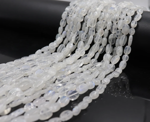 ลูกปัดมูนสโตนสีรุ้งธรรมชาติ 4x8 มม. รูปทรงวงรีเรียบ สำหรับทำเครื่องประดับ-สีขาวไฟ - Product Image 1