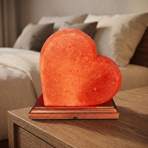 Lámpara de Sal Rosa del Himalaya Natural en Forma de Corazón, Hecha a Mano, con Base de Madera - Product Image 6
