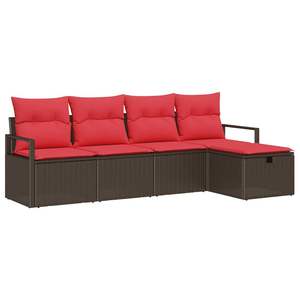 Ensemble de canapés de jardin en polyrotin marron et rouge avec coussin de rangement - Product Image 2