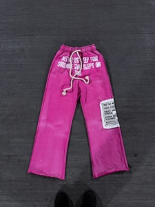 Custom Y2K Pink Rhinestone Tracksuit Heavyweight Cotton Fleece Full Zip Hoodie Distressed Sweatpants Graphic Screen Print - Product Image 5