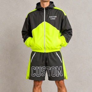 Conjunto de Chaqueta Cortavientos y Pantalones Cortos Urbanos para Hombre, Diseño Color Block, Estampado de Letras Grandes, Ropa Casual de Moda - Product Image 4