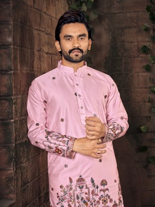 Men's Embroidered <b>Silk</b> Traditional Straight <b>Kurta</b> for Party Wedding Diwali - Product Image 4