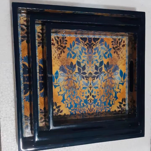 ถาดไม้สไตล์อินเดียถาดเสิร์ฟพิมพ์ลายเคลือบและไม้สำหรับเสิร์ฟอาหาร - Product Image 1