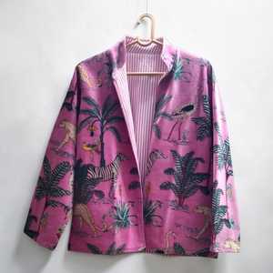 Jungle Toile Printed Velvet <b>Jacket</b> Floral Handmade Indian Boho Coat <b>Bridal</b> Outerwear Elegant Bridesmaid Gift Blazer - Product Image 3