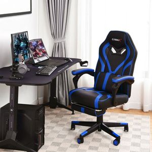 Ergonomic Swivel <b>Gaming</b> Recliner <b>Chair</b> <b>with</b> <b>Footrest</b> Adjustable Height Office <b>Chair</b> Steel Frame Foam Padding - Product Image 1
