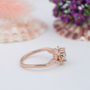 Original Moissanite Diamond Engagement <b>Ring</b> 925 <b>Silver</b> Wedding Promise Rose Gold Plated <b>Solitaire</b> Flower <b>Ring</b> Freshwater Pearl - Product Image 3