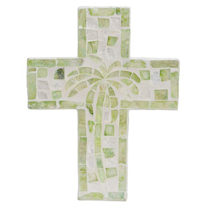 Handcrafted Mother Of Pearl Cross <b>Wall</b> Decor Green Palm Pattern <b>Wall</b> Art Tropical Accent Graceful Capiz Cross Hanging Home Decor - Product Image 4