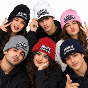 Bonnet en fil acrylique premium, logo personnalisé, unisexe, côtelé, pour l'hiver, avec revers graphique contrastant, vente en gros, fournisseur de mode USA - Product Image 5