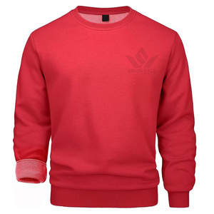 <b>Men's</b> <b>Red</b> Crew Neck <b>Sweatshirt</b> Regular Fit Knitted Pullover 100% Cotton Casual Long Sleeve Solid Color Autumn Wear - Product Image 1