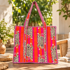 Handmade Tiger Print Quilted Cotton Tote <b>Bag</b> | Women Shopping <b>Bag</b> - Product Image 2