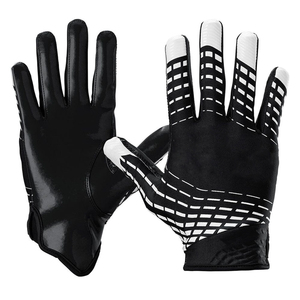 <b>Full</b> Finger Leather Football Receiver Gloves Black White Hook Loop Closure Premium Grip Non <b>Slip</b> Outdoor Men All Seasons Sports - Product Image 1