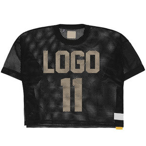 Women's Black <b>Mesh</b> <b>Crop</b> <b>Top</b> Crew Neck Short Sleeve Breathable Sporty T-Shirt With Logo Print - Product Image 4