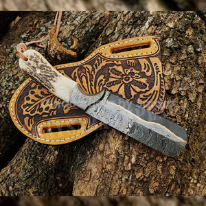 Copper Damascus Skinner <b>Knife</b> with Black Horn & Rose Wood <b>Handle</b> Handmade Full Tang Hunting <b>Knife</b> Custom Outdoor Camping <b>Knives</b> - Product Image 3