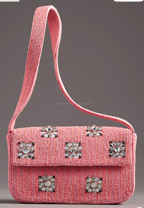 กระเป๋าทรงแมสเซ็นเจอร์ของผู้หญิงกระเป๋าคลัทช์ลูกปัดสไตล์โบฮีเมียนอินเดียขนาดใหญ่ดีไซน์เนอร์งานแฮนด์เมด - Product Image 4