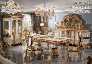 Ensemble de table à manger sculptée à la main en style français, meubles de salle à manger en polissage platine, ensemble de salle à manger sculptée à la main en style italien - Product Image 4