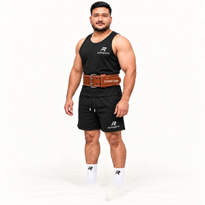 Cinturón de levantamiento de pesas de cuero resistente para hombre, hebilla de doble punta, para gimnasio, entrenamiento, personalización de marca, venta al por mayor, OEM, deportes - Product Image 2