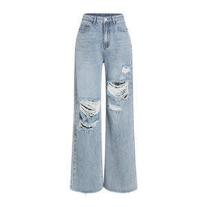 Pantalones Vaqueros de Mezclilla con Color y Diseño Personalizados, Logotipo Bordado, Pantalones Vaqueros Acampanados para Mujer con Pedrería, Jeans Lavados para Dama - Product Image 1