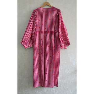 Vestido de Mujer con Estampado de Bloques de Algodón, Vestido Boho Hecho a Mano para Verano, Ligero, Transpirable, de Tela Natural, Informal para Uso Diario - Product Image 5