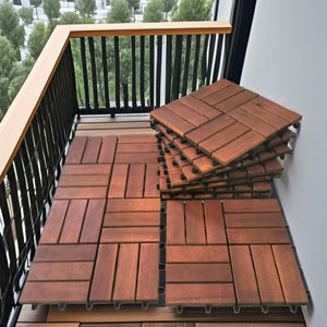 Dalles de terrasse emboîtables en bois d'acacia, dalles de sol pour terrasse, pour finition intérieure et extérieure, teck doré, 300 x 300 mm - Product Image 6