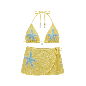 Wholesale Green Two-Piece Set with Palm Tree Embroidery Beaded Dress Crop <b>Top</b> & Mini Skirt Swimwear Cover-Ups for Women's/Girl's - Product Image 3