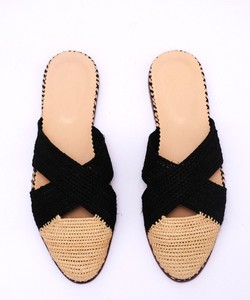 Handcrafted Raffia <b>Mules</b>: Moroccan Woven Leather Slides - Product Image 2
