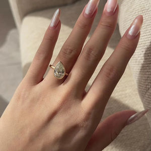 3 Carat Pear Shape Lab Grown Diamond Bezel Set Engagement <b>Ring</b> IGI Certified D E Color VS VVS <b>Solitaire</b> Custom Gold <b>Silver</b> Band - Product Image 4