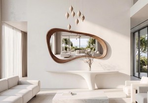 Miroir mural rond encadré en bois naturel fait main moderne - Product Image 5