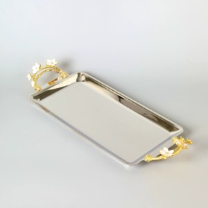 Factory Price Stainless Steel <b>Tray</b> Export Quality Anti-Rust Metal Serving <b>Tray</b> With Floral Handles for Professional Use - Product Image 4