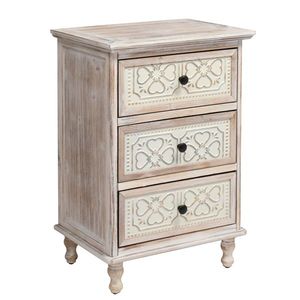 FCH Carving Nightstand 3-Drawer Iron Sheet for Bedroom Wide Storage Cabinet in Washed White for Living Room Home Entryway - Product Image 6