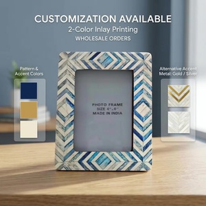 Handmade Waterproof <b>Beads</b> <b>Art</b> Buffalo Horn Wood Photo Frame 4x6 Inch Blue White Inlay Square Tabletop Decor Made Uttar Pradesh - Product Image 2