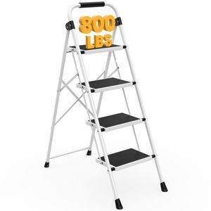 48 Inch Aluminum <b>Step</b> <b>Stool</b> 4-<b>Step</b> <b>Folding</b> Ladder with Non-Slip Pedals and Comfortable Handrails - Product Image 2