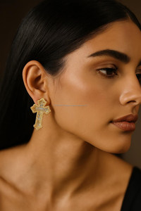 Luxury Cross Shape Lab Grown Diamond Earrings 925 Sterling <b>Silver</b> Hip Hop Jewelry - Product Image 3