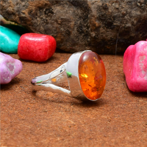 Bague en argent sterling 925 avec ambre baltique naturel, pierre précieuse de coupe ovale, bijou parfait pour un cadeau d'anniversaire ou de mariage - Product Image 2