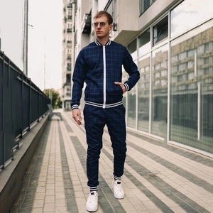 Chaqueta Bomber con estampado de cuadros para hombre, traje de chándal con cremallera, dobladillo acanalado y puños, raya lateral, nuevo diseño - Product Image 6