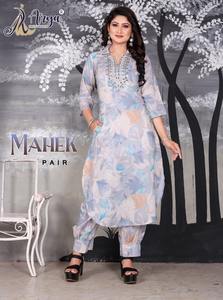 Conjunto de Kurta y Pantalón con Estampado Floral Casual de Moda Verano 2026 para Mujer, Talla Grande, Cuello en V, Tela de Algodón Muselina Gruesa - Product Image 2