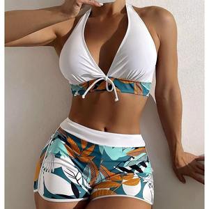 Ensemble de bikini à imprimé tropical pour femmes, avec short taille haute, maillot de bain extensible deux pièces, vêtements de plage - Product Image 4