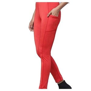 Leggings de yoga taille haute sans coutures, rouge uni, longueur intégrale, avec bande latérale, taille élastique, extensibles dans les quatre sens, pour l'entraînement - Product Image 3