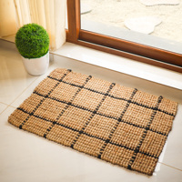 Tapis en jute tissé à la main BlackGrid Terra, tapis de porte en jute, tapis de sol à motif géométrique, décoration rustique écologique pour la maison