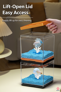 ตู้ปลาตั้งโต๊ะแบบมินิ วัสดุใส ทนทานต่อการแตกหัก พร้อมช่องให้อาหาร เหมาะสำหรับตกแต่งโต๊ะทำงาน - Product Image 4