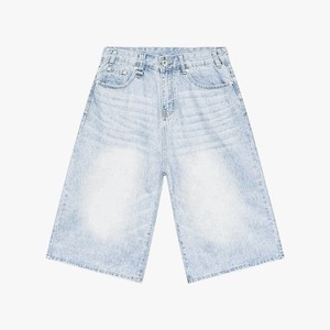 Shorts en jean foncé surdimensionnés pour hommes, coupe droite, décontractés, en coton, avec poches, respirants, pour l'été - Product Image 2