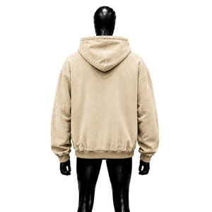 Sweat à capuche oversize beige délavé pour homme, imprimé graphique vieilli, style streetwear, tenue quotidienne d'automne, coton premium, élégant et confortable - Product Image 2