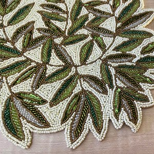 Handmade Beaded <b>Table</b> Mat Leaf Design Luxury Decorative Placemat Custom Bead Embroidery <b>Table</b> <b>Runner</b> Mat Craftera Exports - Product Image 4