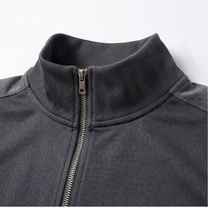 Survêtement gris foncé pour homme, fermeture éclair intégrale, col montant, couleur unie, vêtements de sport décontractés avec poches latérales, tissu polyester respirant - Product Image 4