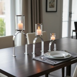 Decorative Antique Stainless Steel Candle Stand Set <b>Heat</b> Resistant Modern Design for Home Decoration - Product Image 3