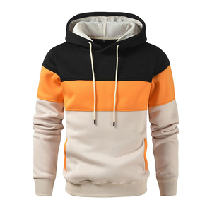 Men's Color Blocking Hooded Sweatshirt Regular Fit Casual Autumn Wear Black Orange Beige Knitted Cotton Polyester BRG <b>Makers</b> - Product Image 1