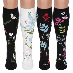 Floral <b>Knee</b> <b>High</b> <b>Socks</b> for Women Breathable Knitted Pattern Spring Casual Wear Adult Size - Product Image 1