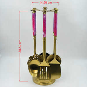 Ensemble de cuisine créatif en acier inoxydable de 6 pièces avec poignée en résine, finition plaquée or de haute qualité pour une utilisation en cuisine - Product Image 6