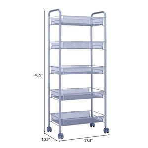 Silver Five-Layer Removable Storage Cart with Honeycomb Mesh Style Convenient Household Organizational Solution - Product Image 3