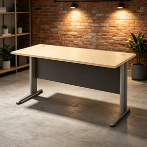 AY <b>Office</b> Rectangular <b>Office</b> Conference <b>Table</b> Dark Grey Modesty Panel Silver Metal Legs Industrial Design Minimalist Commercial - Product Image 1